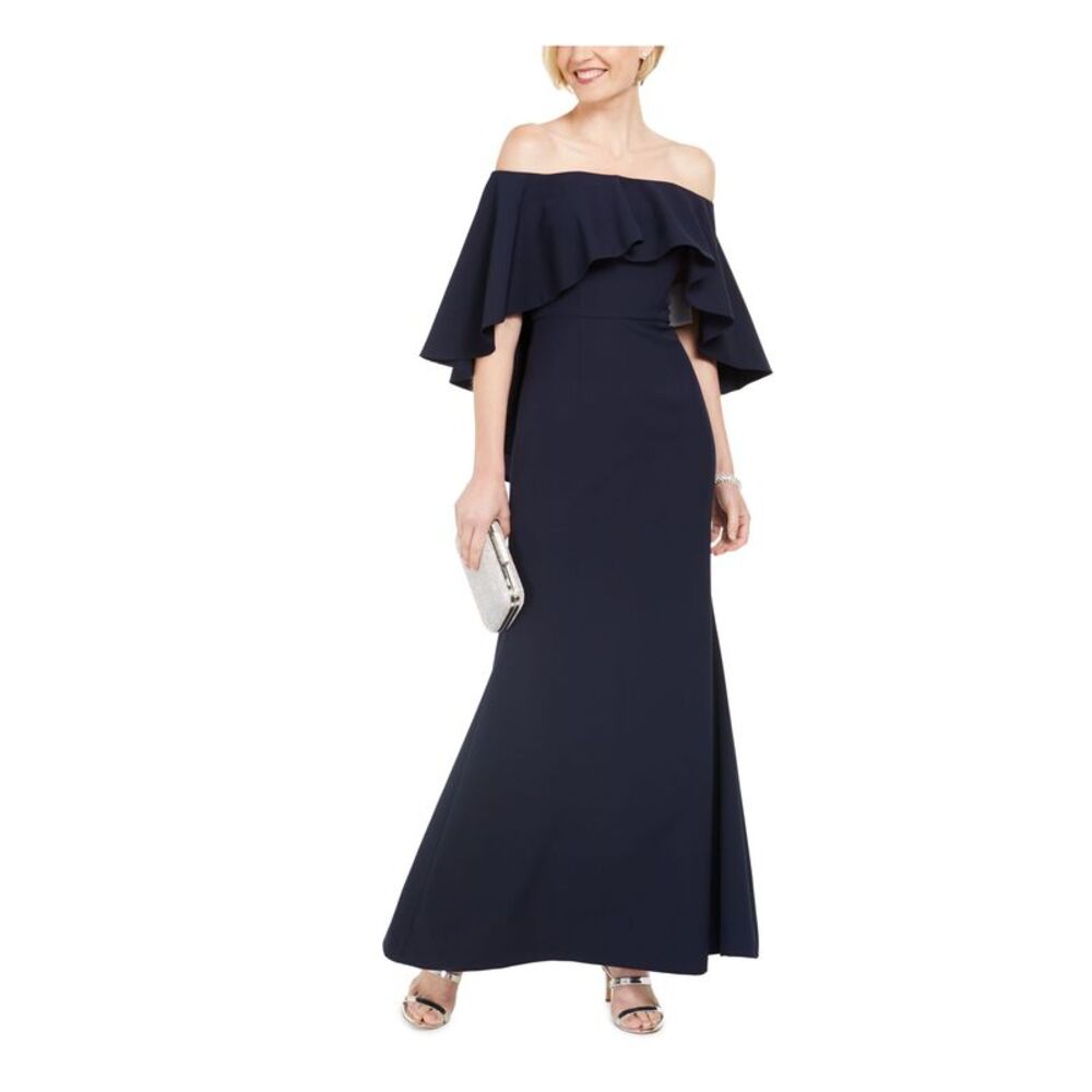 VINCE CAMUTO Womens Navy Bell Sleeve Full-Length Formal Mermaid Dress 2 - Picture 1 of 4